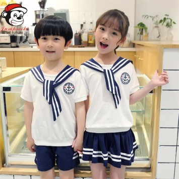 夏装短袖儿童海军水手服运动套装